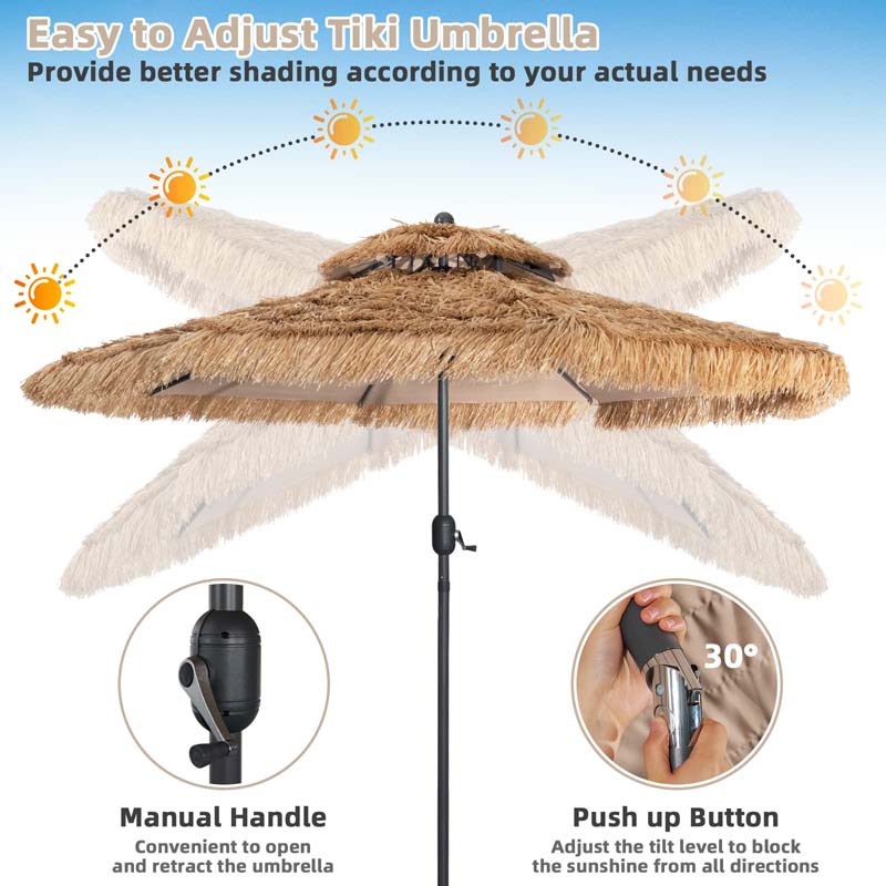 Eletriclife 10 Feet Hawaiian Style Thatched Tiki Patio Umbrella