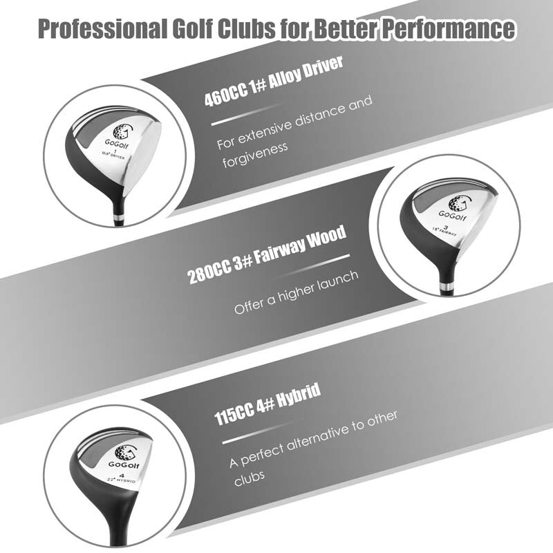 Eletriclife 10 Pcs Men's Profile Complete Golf Club Package Set