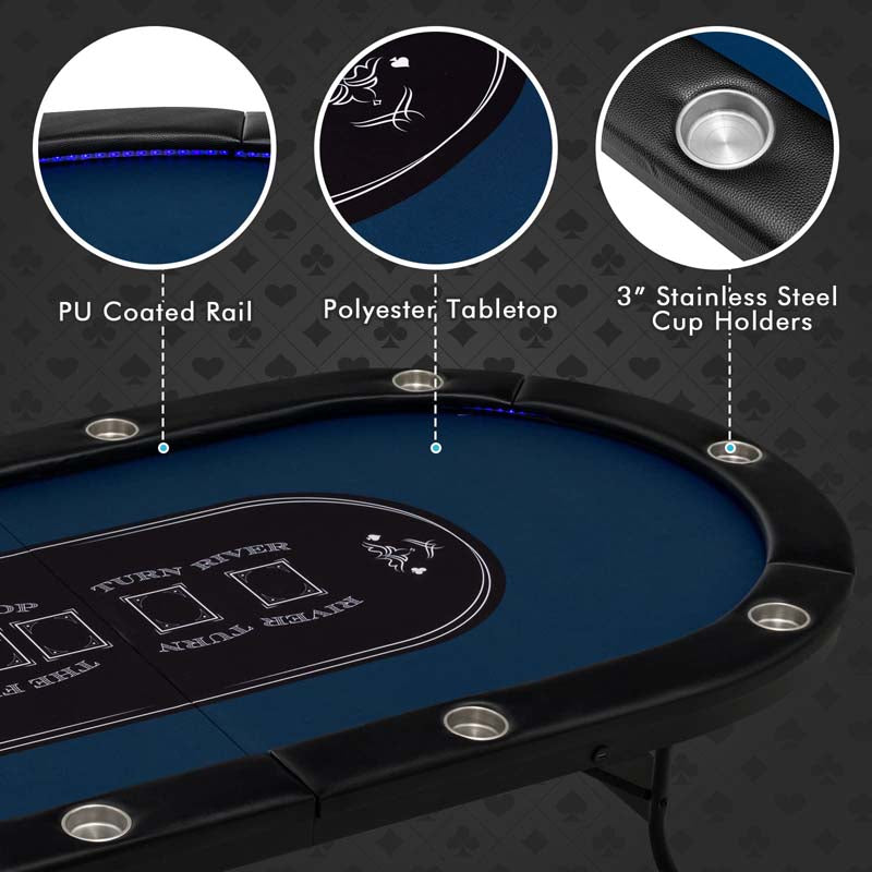 Eletriclife 10 Players Folding Poker Table with Cup Holder