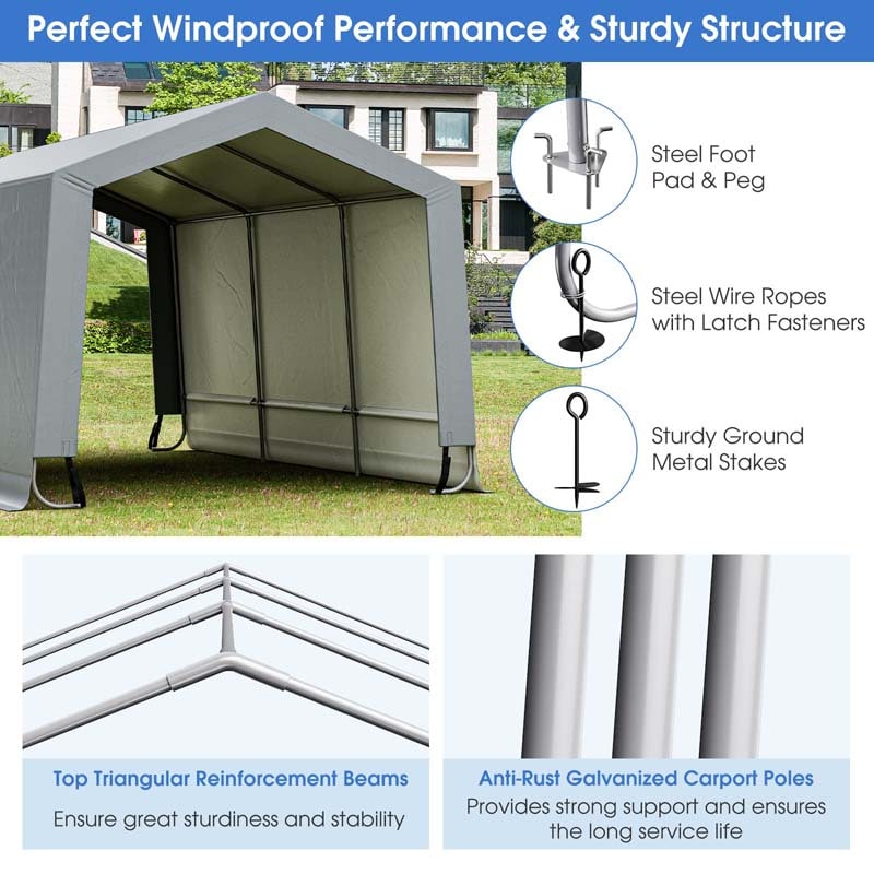 Eletriclife 10 x 16 Feet Portable Heavy Duty Carport Canopy Garage with Doors