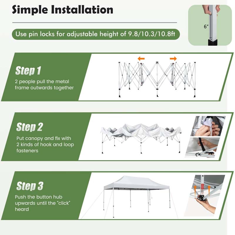 Eletriclife 10 x 20 Feet Outdoor Pop-Up Patio Folding Canopy Tent