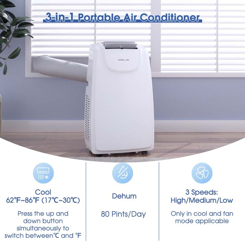 Eletriclife 12000 BTU Portable Air Conditioner with Remote Control Cooling Fan Dehumidifier