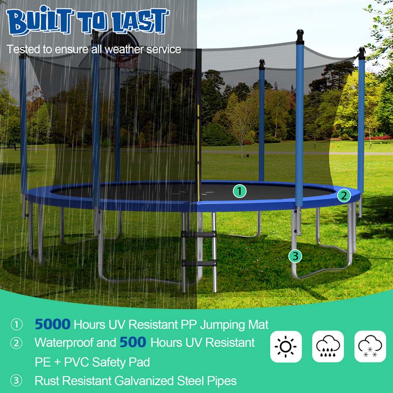 Eletriclife 12/14/15/16 Feet Outdoor Recreational Trampoline with Internal Enclosure Net