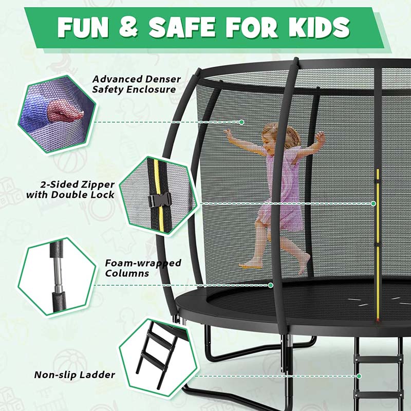 Eletriclife 12FT Recreational Trampoline with Ladder Enclosure Net Safety Pad