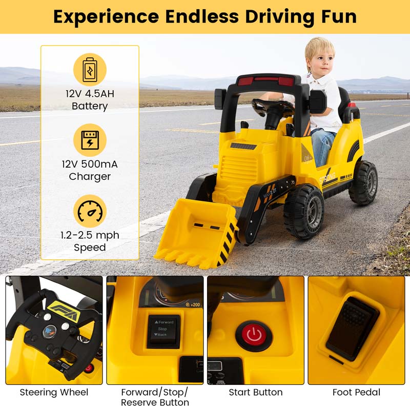 Eletriclife 12V Battery Powered Bulldozer Digger with Adjustable Digging Bucket