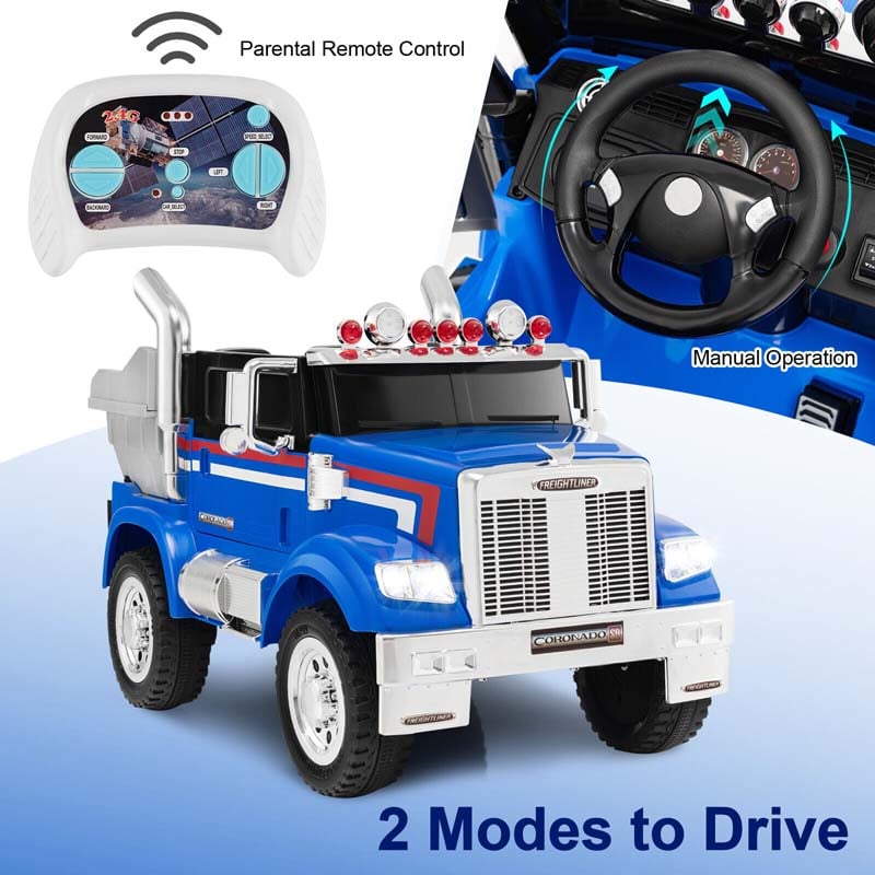 Eletriclife 12V Licensed Freightliner Kids Ride On Truck Car RC with Dump Box