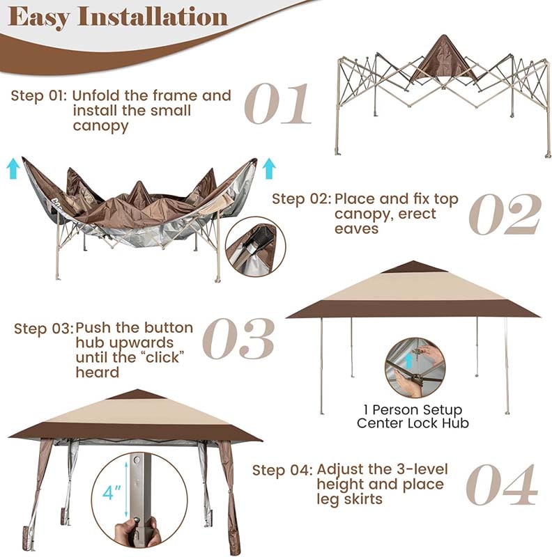 Eletriclife 13 x 13 Feet Pop-Up Feet Patio Gazebo with Wheels