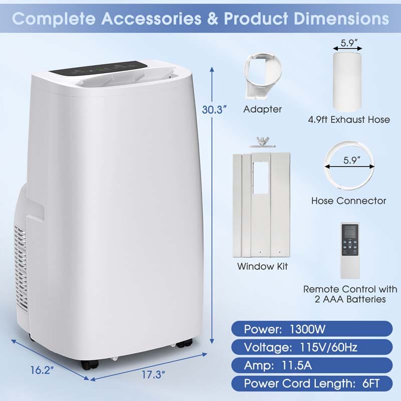 Eletriclife 14000 BTU Portable Air Conditioner with Remote Control Cool Fan Heat Dehumidifier