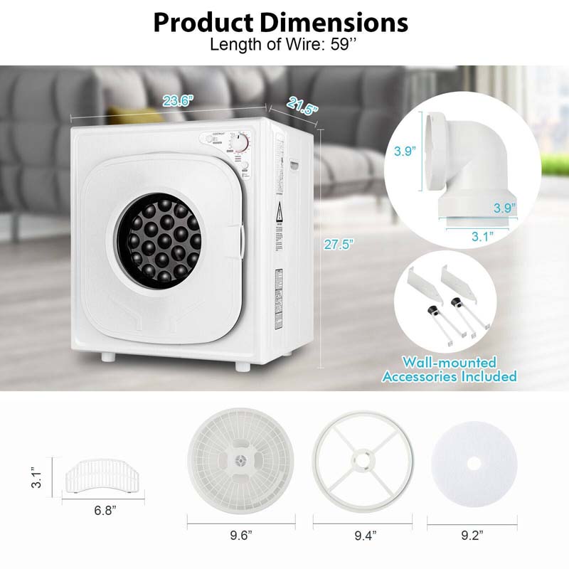 Eletriclife 1500W Compact Laundry Dryer with Touch Panel