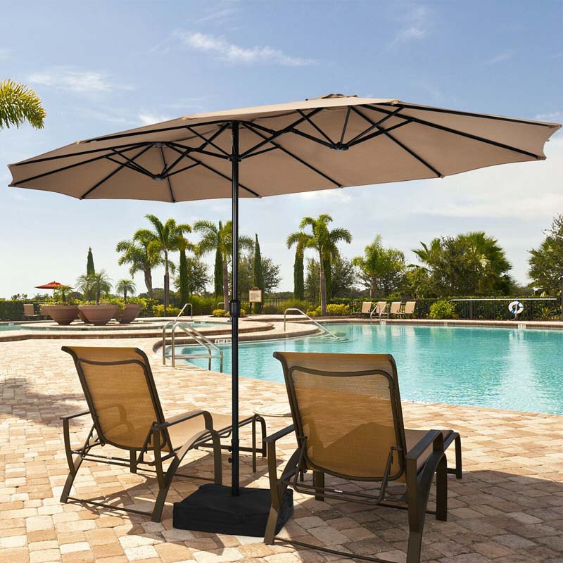 Eletriclife 15 Feet Double-Sided Twin Patio Umbrella with Crank and Base