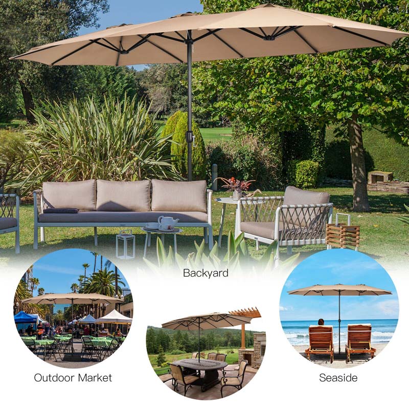 Eletriclife 15 Feet Double-Sided Twin Patio Umbrella with Crank and Base