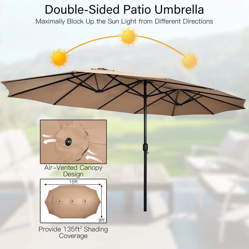Eletriclife 15 Feet Double-Sided Twin Patio Umbrella with Crank and Base