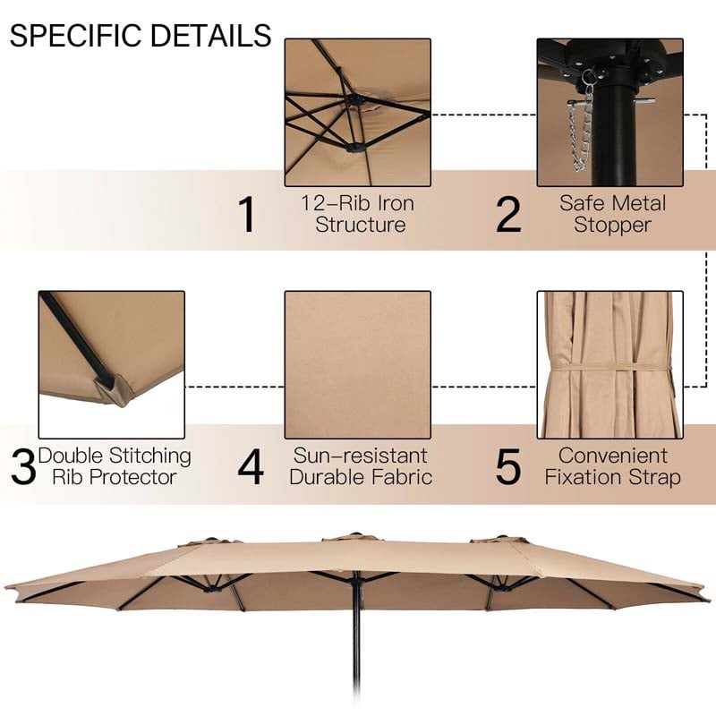 Eletriclife 15 Feet Double-Sided Twin Patio Umbrella with Crank and Base