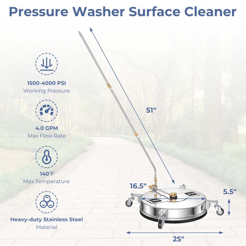 Eletriclife 16.5 inch Pressure Washer Surface Cleaner Attachment with Casters