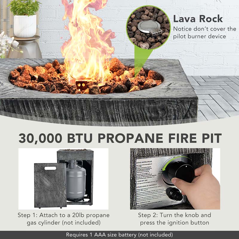 Eletriclife 16 Feet Square Outdoor Propane Fire Pit with Lava Rocks