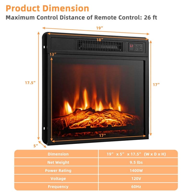 Eletriclife 18 Inches Electric Fireplace Heater