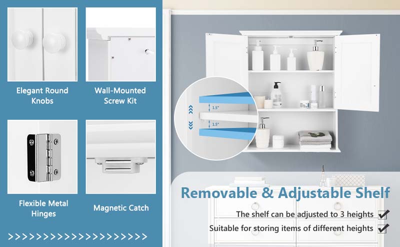 Eletriclife 2-Door Wall Mount Bathroom Storage Cabinet with Open Shelf