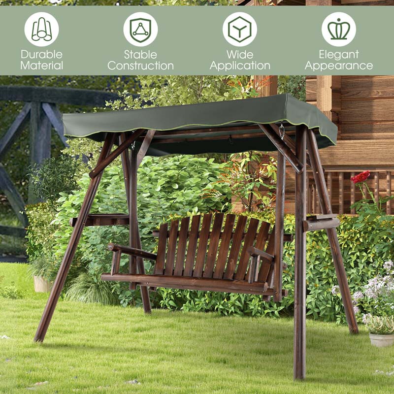 Eletriclife 2-Person Outdoor Wooden Porch Swing with an Adjustable Canopy
