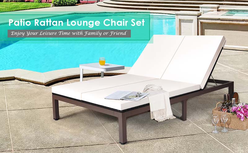 Eletriclife 2-Person Patio Rattan Lounge Chair with Adjustable Backrest