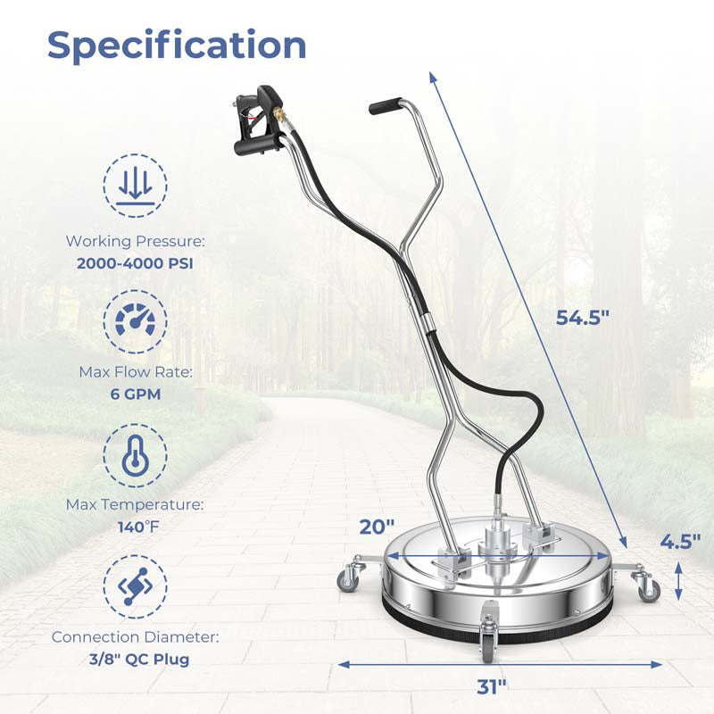 Eletriclife 20 inch Pressure Washer Surface Cleaner with 4 Wheels