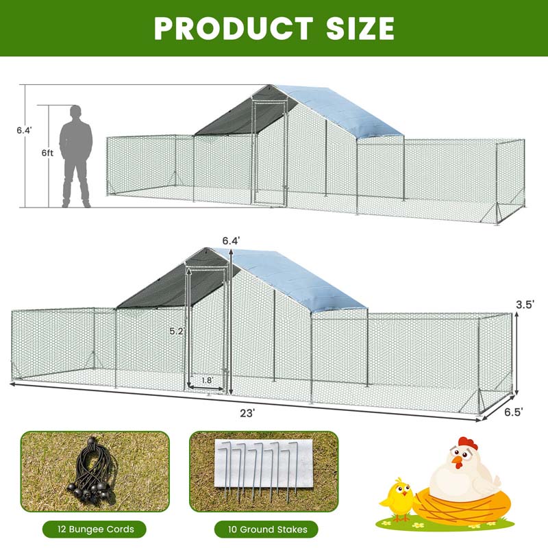 Eletriclife 23ft Large Metal Chicken Coop Walk-in Poultry Cage Hen Rabbit Run House