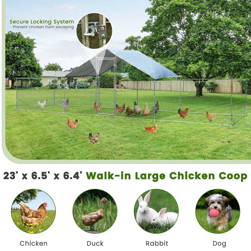 Eletriclife 23ft Large Metal Chicken Coop Walk-in Poultry Cage Hen Rabbit Run House