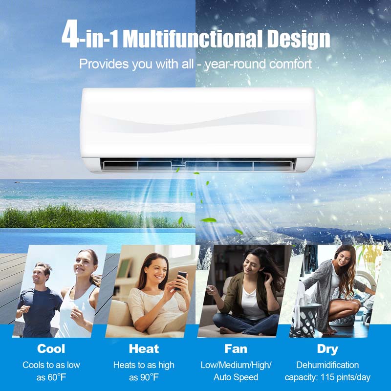 Eletriclife 24000BTU 220V Mini Split Air Conditioner and Ductless Heater 18.5 SEER2