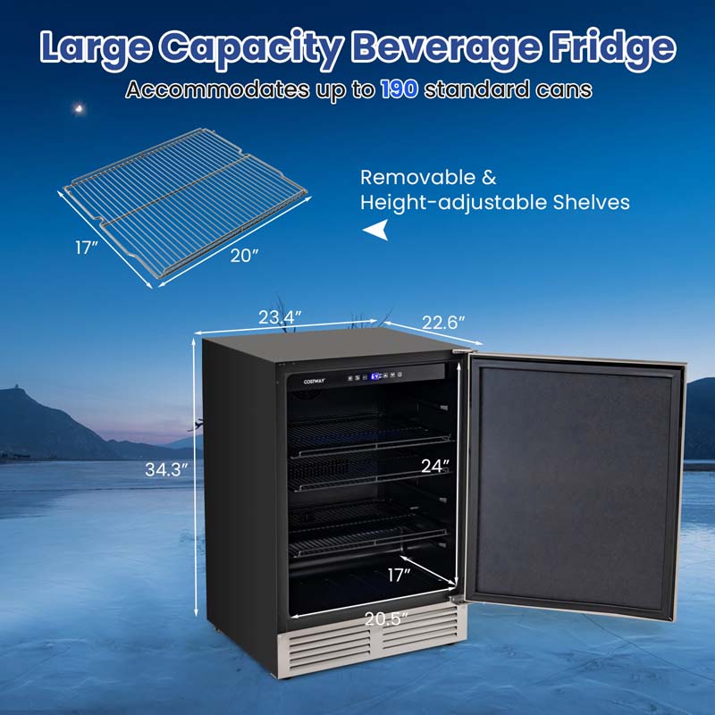 Eletriclife 24 Inches Beverage Refrigerator with Removable Shelves and Adjustable Temperature