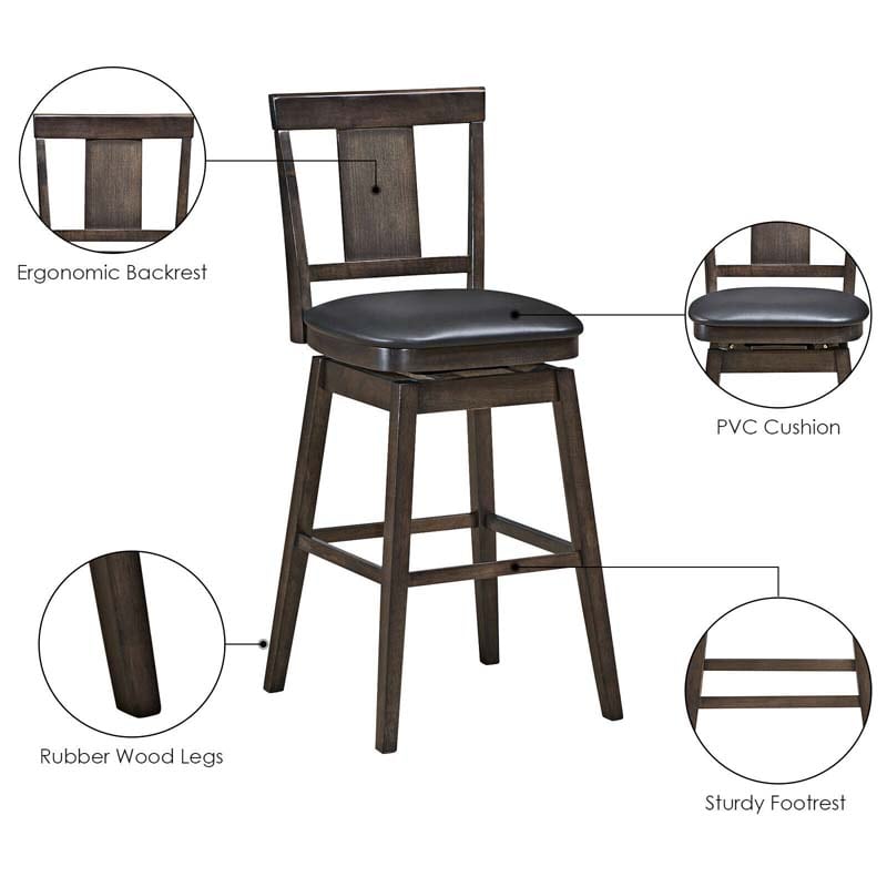 Eletriclife 360 Degree Swivel Classic Wooden Counter Height Bar Stool