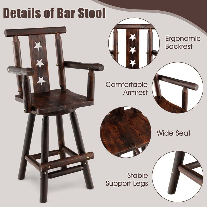 Eletriclife 29 Inch Wooden Swivel Bar Stool with Footrest Backrest Armrest