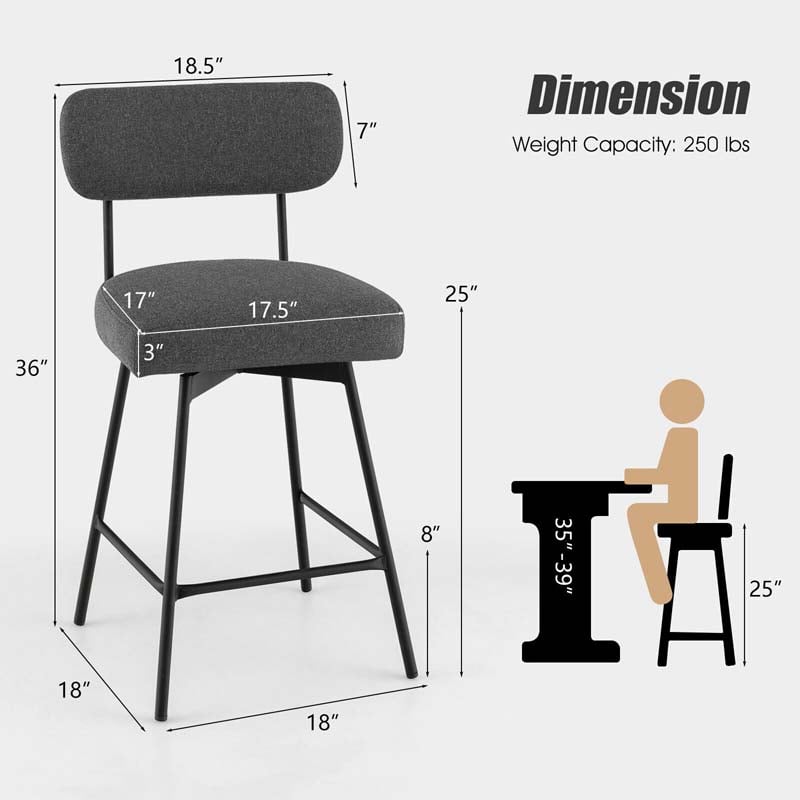 Eletriclife 2Pcs 25 inch Upholstered Swivel Bar Stools Bar Height Dining Chairs