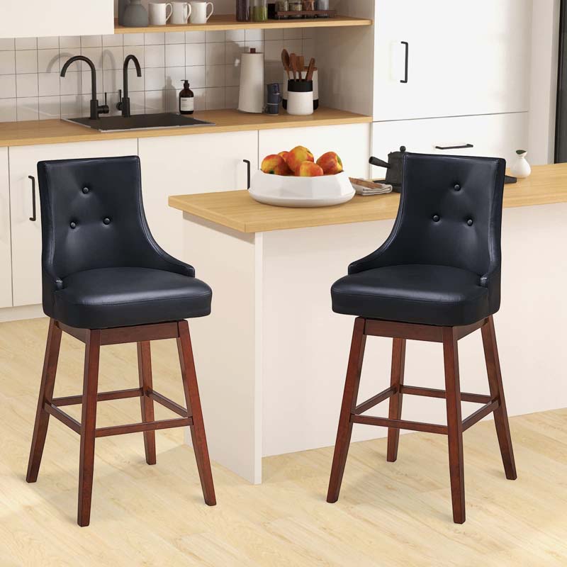 Eletriclife 2 Pieces 29 Inch Pub Height Swivel Upholstered Bar Stools with Wood Legs