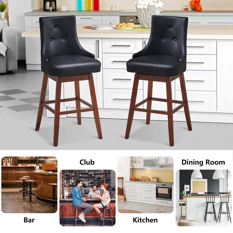 Eletriclife 2 Pieces 29 Inch Pub Height Swivel Upholstered Bar Stools with Wood Legs