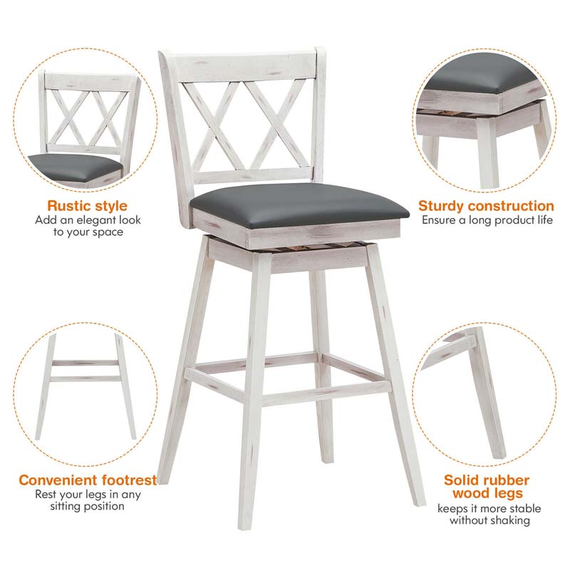 Eletriclife 2 Pieces 29 Inch Swivel Barstool Set with Rubber Wood Legs