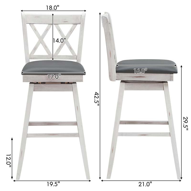 Eletriclife 2 Pieces 29 Inch Swivel Barstool Set with Rubber Wood Legs