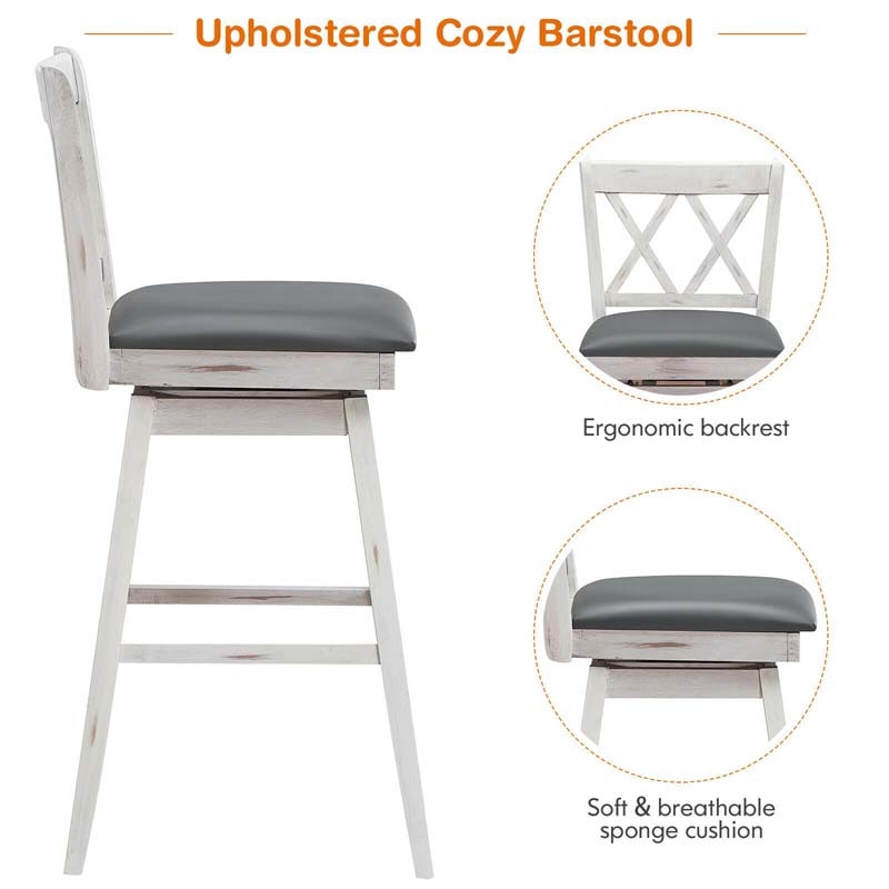 Eletriclife 2 Pieces 29 Inch Swivel Barstool Set with Rubber Wood Legs