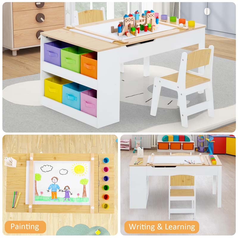 Eletriclife 2 in 1 Toddler Craft Play Wood Activity Desk with 2 Chairs