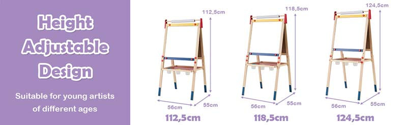 Eletriclife 3-In-1 Wooden Height Adjustable Kid's Art Easel with Magnetic Stickers and Paper