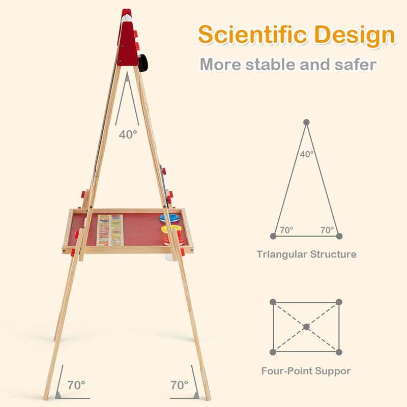 Eletriclife 3-In-1 Wooden Height Adjustable Kid's Art Easel with Magnetic Stickers and Paper