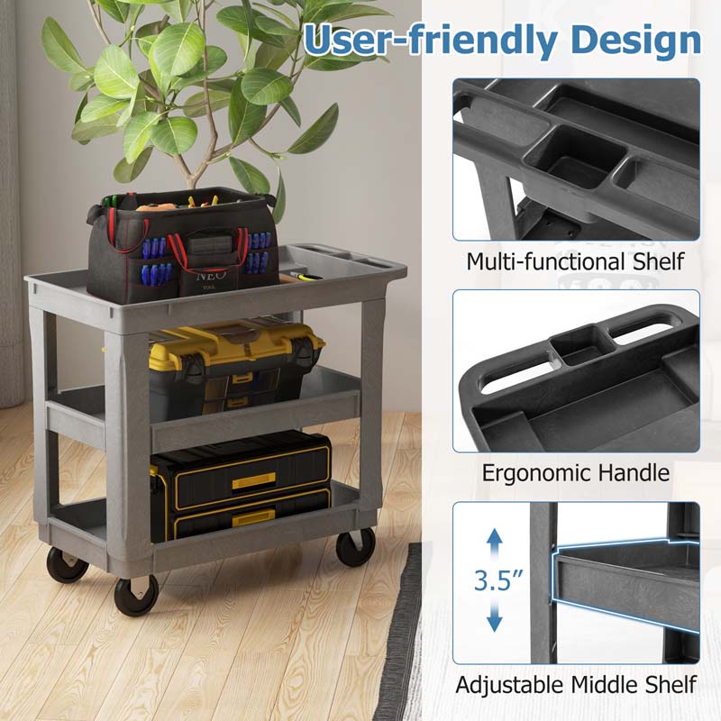 Eletriclife 3-Tier Utility Cart with 550 LBS Max Load and Adjustable Middle Shelf