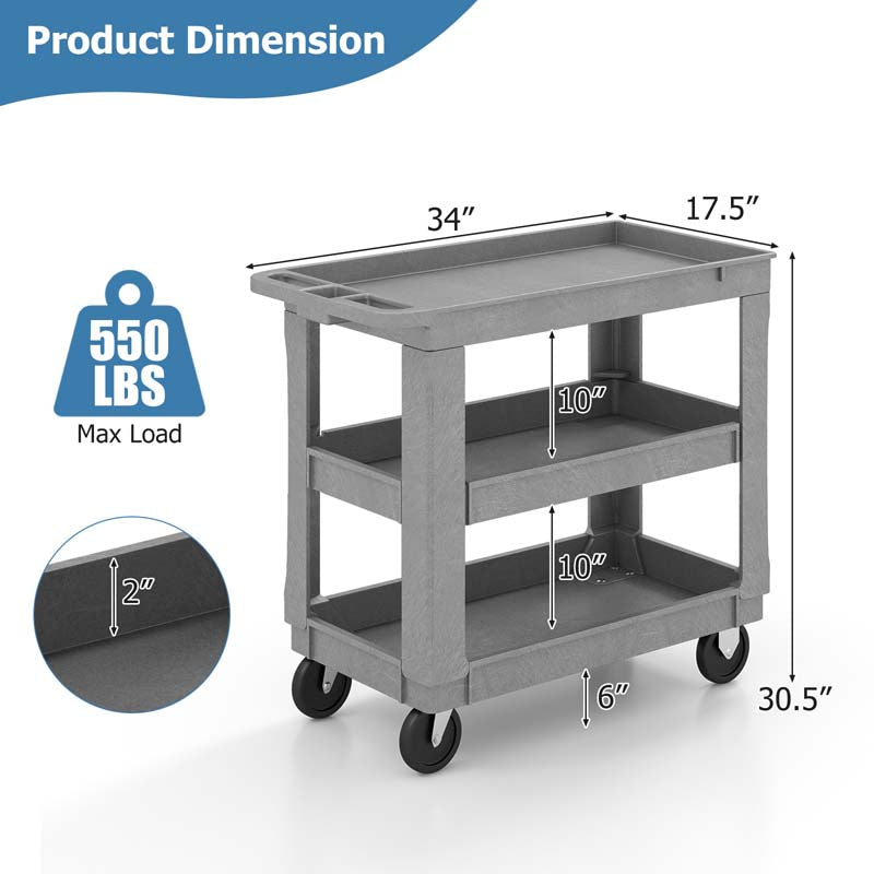 Eletriclife 3-Tier Utility Cart with 550 LBS Max Load and Adjustable Middle Shelf