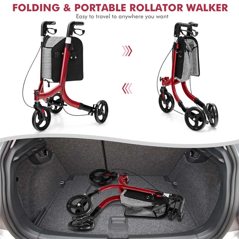 Eletriclife 3-Wheel Rolling Walker with Adjustable Handle Red