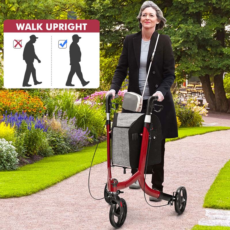 Eletriclife 3-Wheel Rolling Walker with Adjustable Handle Red