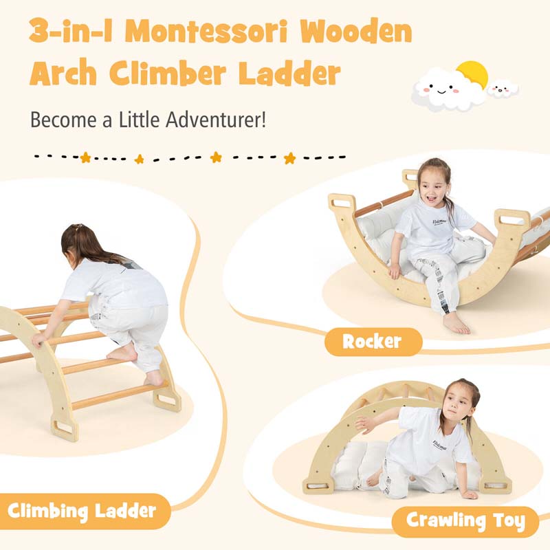 Eletriclife 3-in-1 Kids Climber Ladder & Rocker Board with Cushion Pad