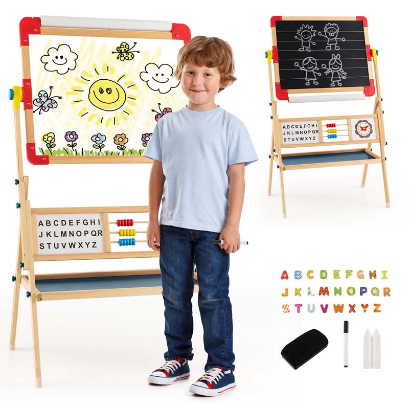 Eletriclife 3-in-1 Wooden Art Easel for Kids with Drawing Paper Roll