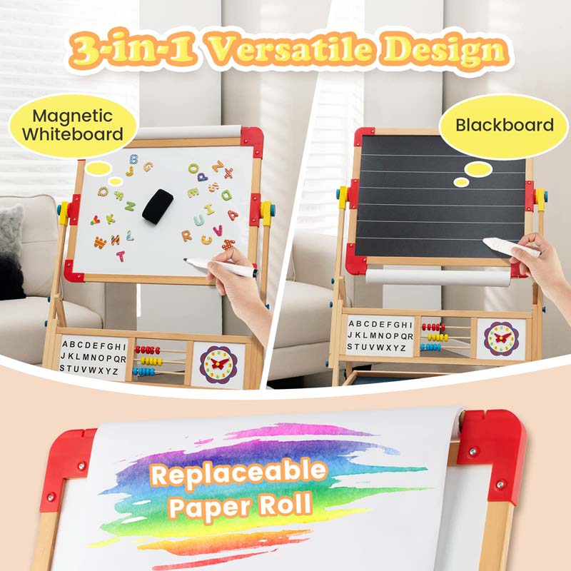 Eletriclife 3-in-1 Wooden Art Easel for Kids with Drawing Paper Roll