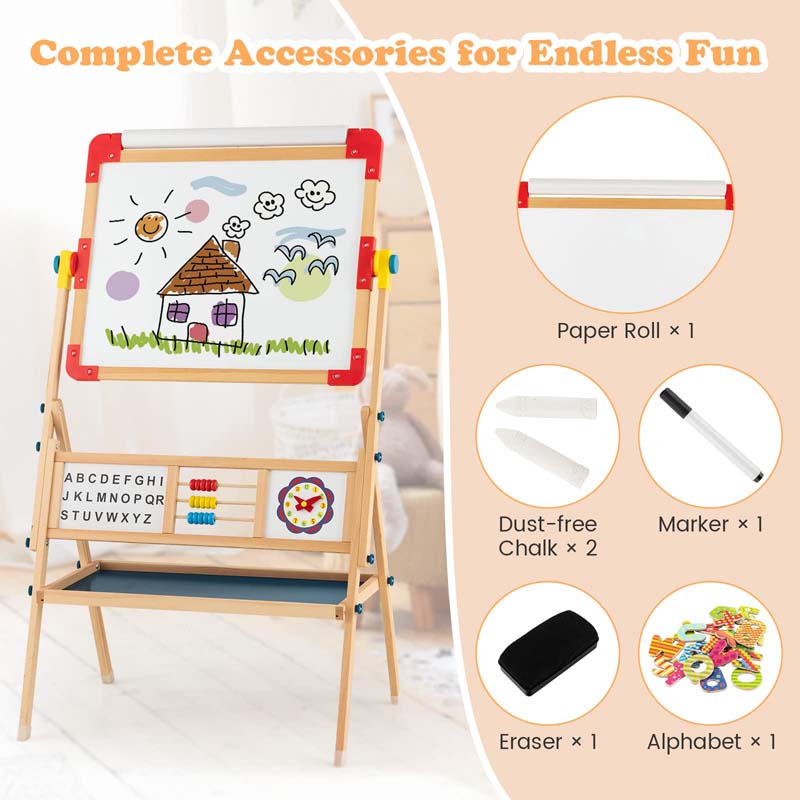 Eletriclife 3-in-1 Wooden Art Easel for Kids with Drawing Paper Roll