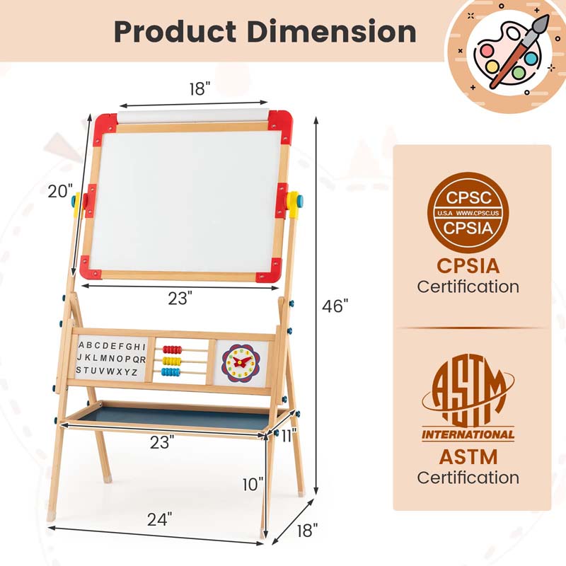 Eletriclife 3-in-1 Wooden Art Easel for Kids with Drawing Paper Roll