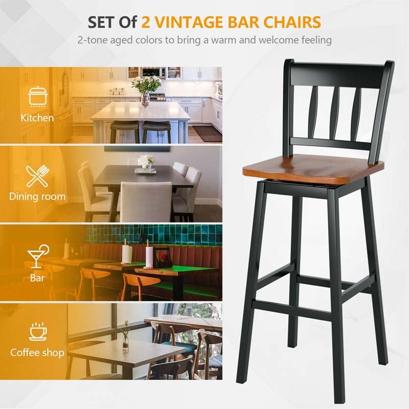 Eletriclife 30.5 Inch Set of 2 Swivel Bar Stools with 360° Swiveling