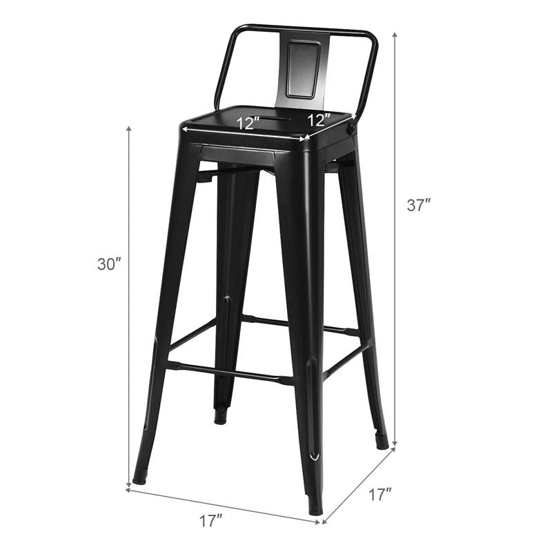 Eletriclife 30 Inch Set of 4 Vintage Metal Bar Stool with Removable Middle Back